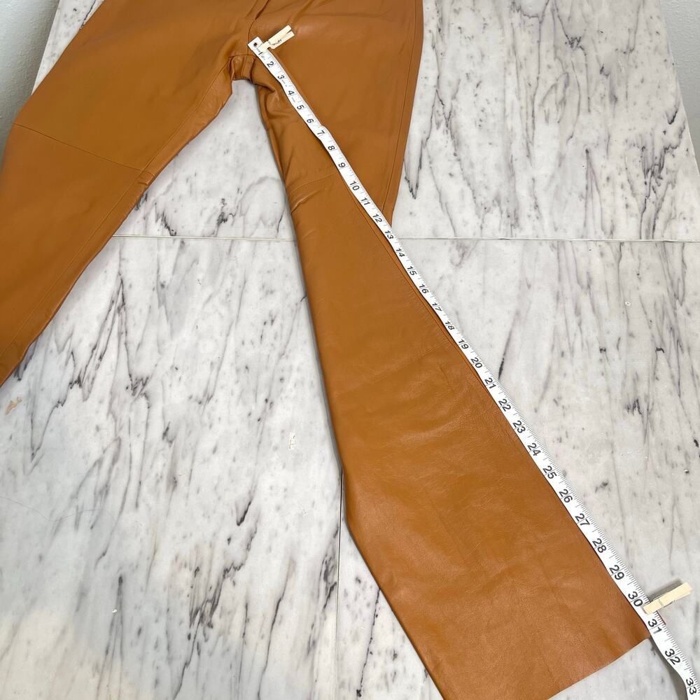 BCBG Max Azria Cognac Leather Pants Size 0 High Rise Straight Leg Real Leather - Picture 10 of 10